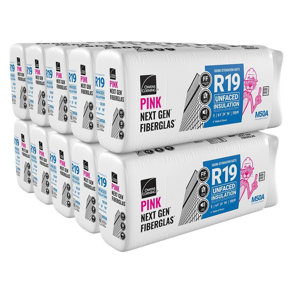 Owens Corning R-19 Unfaced Fiberglass Insulation Batt 24 in. x 96 in. (10-Bags) M50A