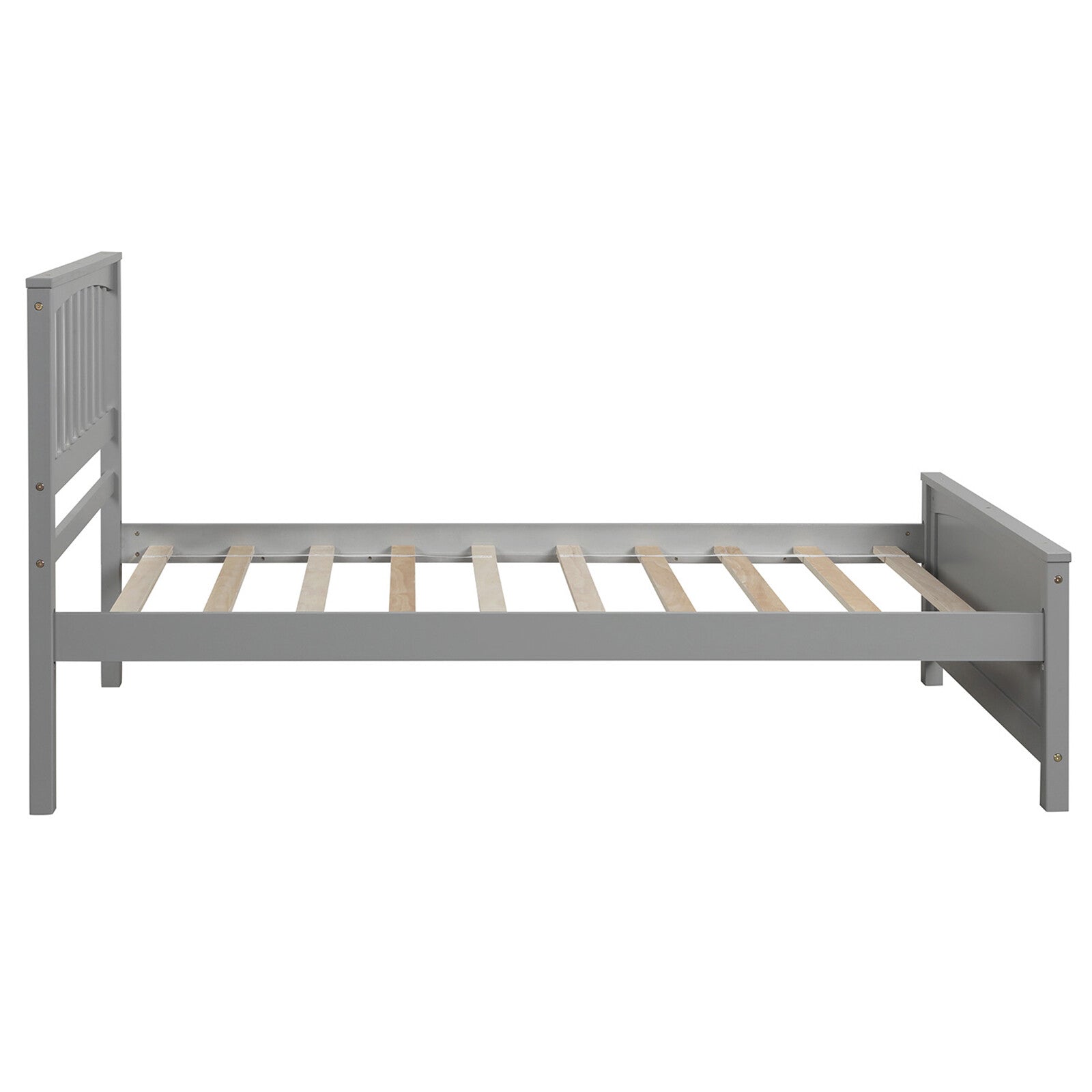 KALEFU Modern Twin Size Bed Wood Platform Bed Frame with Headboard for Teens Kids Gray