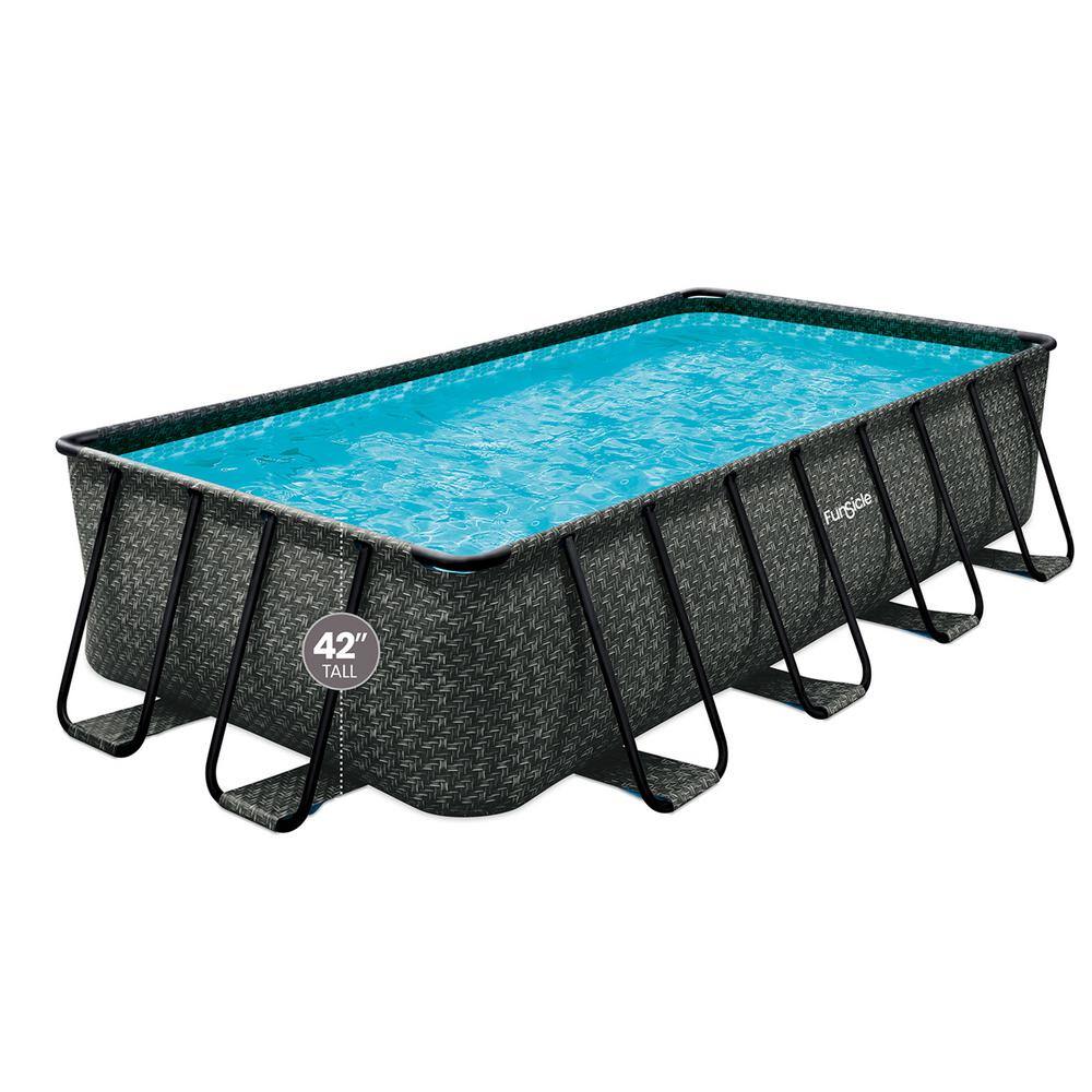 Funsicle 16 ft. x 8 ft. Rectangular 42 in. Deep Metal Frame Above Ground Pool Dark Herringbone P4A1608HB