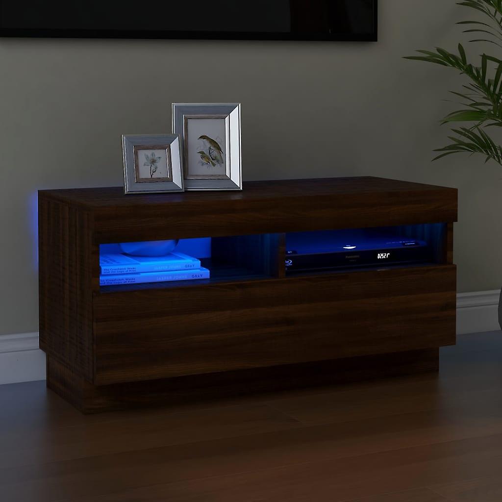 Tv Cabinet With Led Lights Brown Oak 80x35x40 Cm