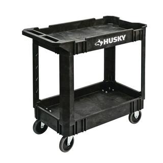 Husky 2-Tier Plastic 4-Wheeled Service Cart in Black 12603