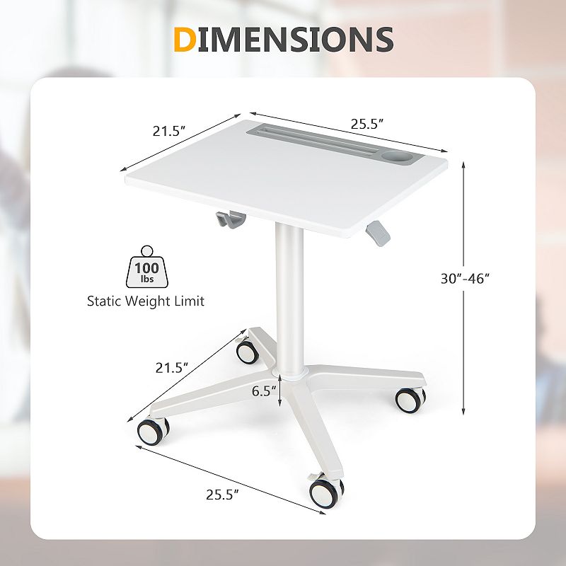 Mobile Laptop Desk with Tablet Holder for Home Office-White