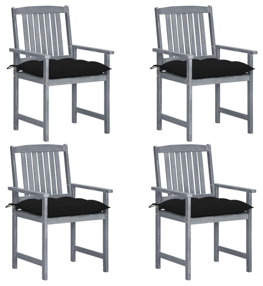 vidaXL Patio Chairs 6 Pcs Outdoor Chair with Cushions Solid Acacia Wood Gray   Contemporary   Outdoor Dining Chairs   by vidaXL LLC  Houzz