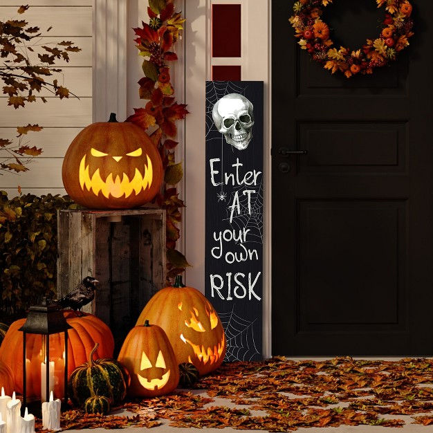 Enter At Your Own Risk Wooden Halloween Porch Board Sign Decoration