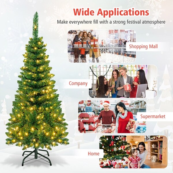 Gymax 4.5ft/6.5ft/7.5ft PreLit Pencil Christmas Tree Traditional