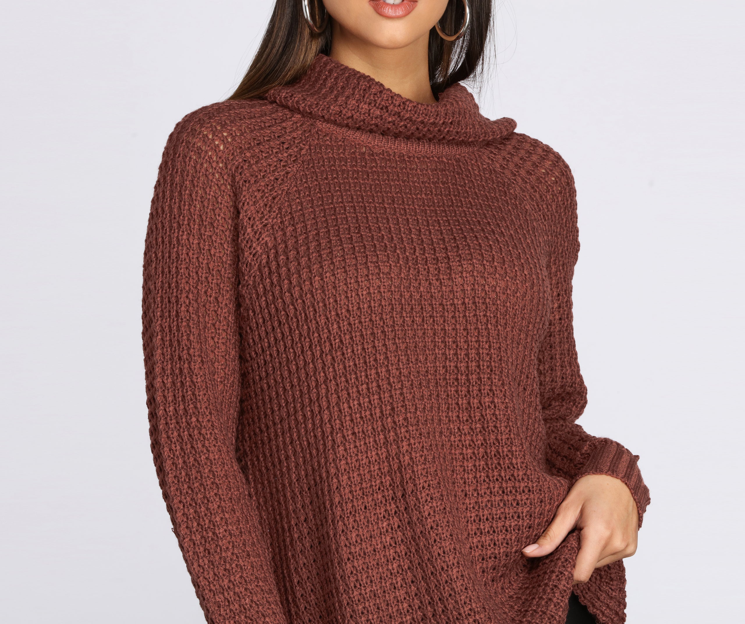 Waffle Knit Turtleneck Sweater