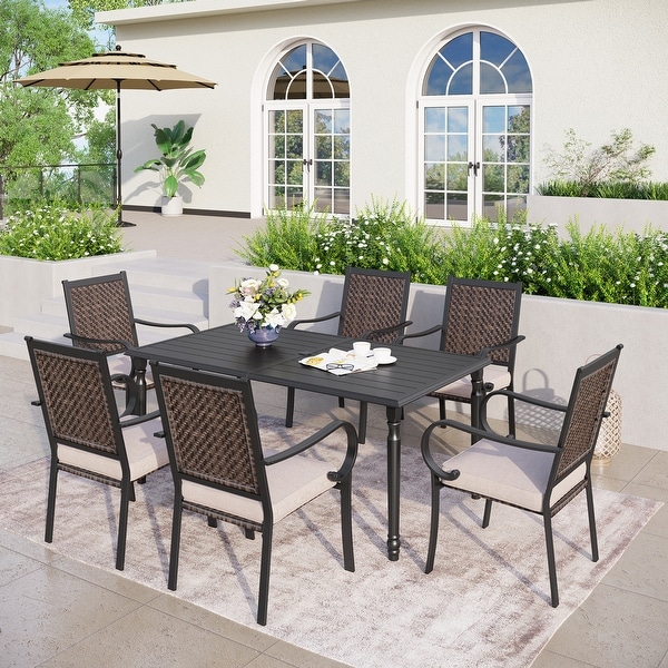 MAISON ARTS 7piece Patio Dining Set With 1 Metal Table and 6 Rattan Chairs