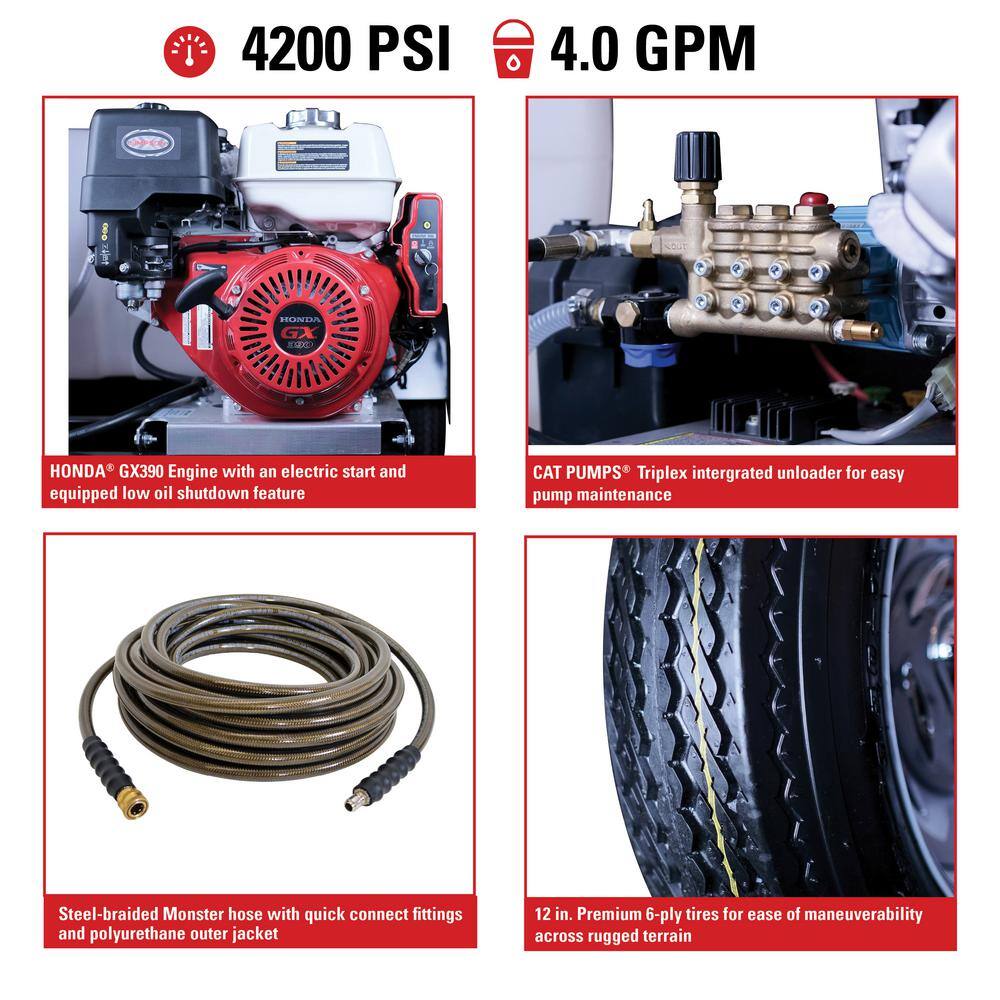 SIMPSON Mobile Trailer 4200 PSI 4.0 GPM Gas Cold Water Pressure Washer Trailer with HONDA GX390 Engine (49-State) 95003