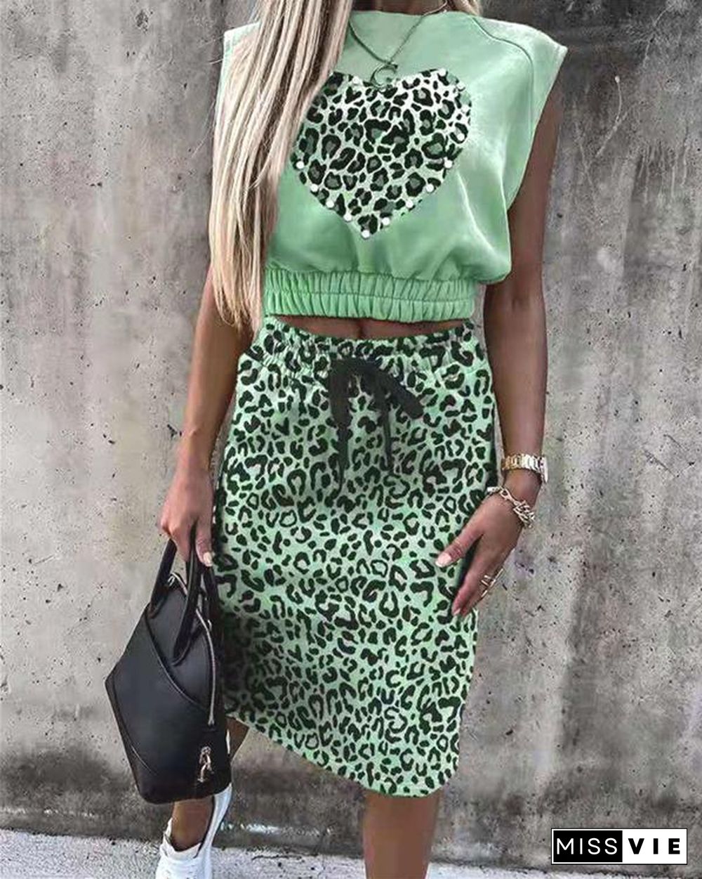 Leopard Print Sleeveless Top & Skirt Set