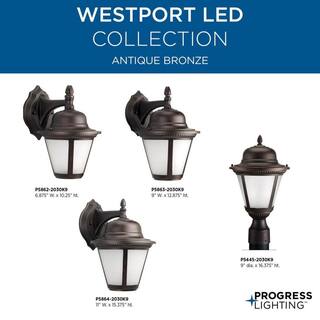 Progress Lighting Westport LED Collection 1-Light Antique Bronze Etched Seeded Glass Traditional Outdoor Post Lantern Light P5445-2030K9