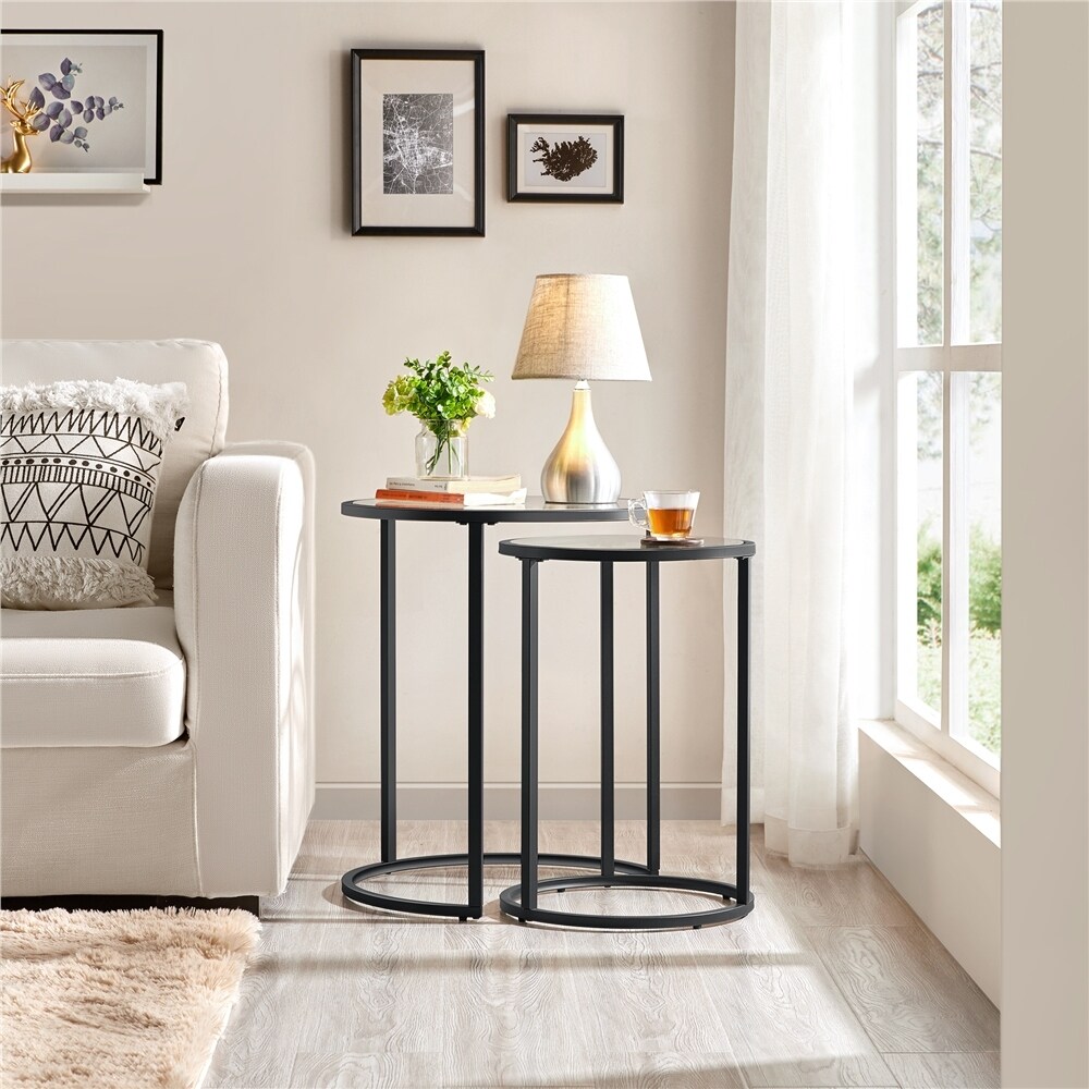 Yaheetech Round Nesting End Table Set with Glass Top for Small Space