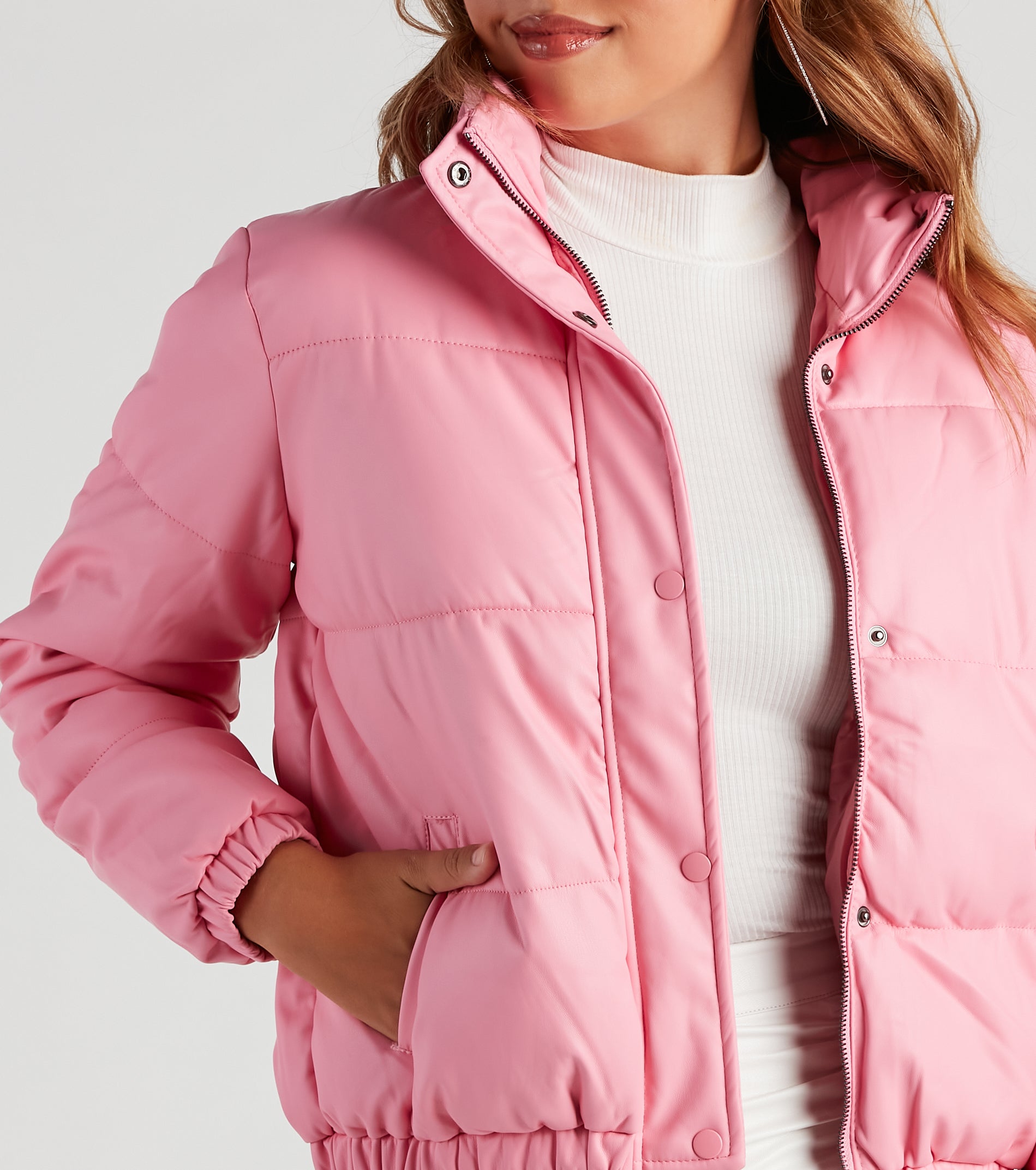 Stylish Edge Faux Leather Puffer Jacket