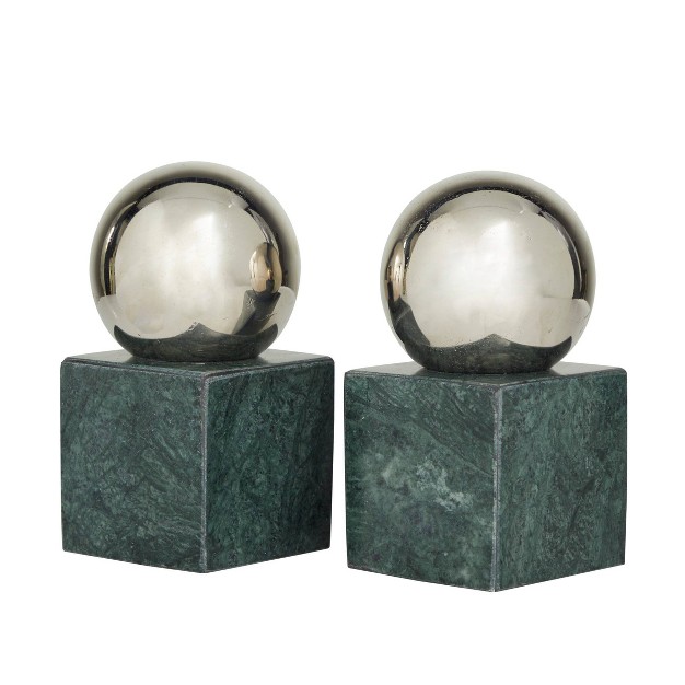 Set Of 2 Marble Orb Bookends Silver Cosmoliving By Cosmopolitan