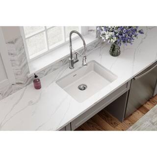 Elkay Quartz Classic White Quartz 25 in. Single Bowl Undermount Kitchen Sink with Perfect Drain ELGUAD2519PDWH0