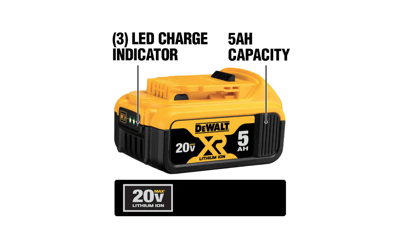 DEWALT DCB205CK 20-Volt MAX XR Premium Lithium-Ion 5.0Ah Battery Pack， Charger and Kit Bag