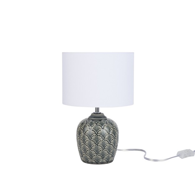 Grey Carved Motif Ceramic Accent Table Lamp