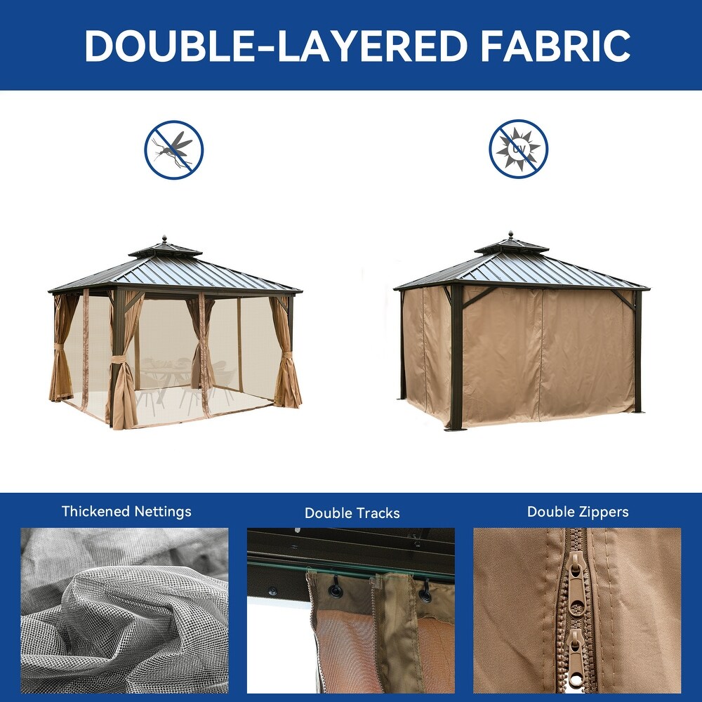 Outdoor Aluminum Hardtop Gazebo With Nettings And Curtains