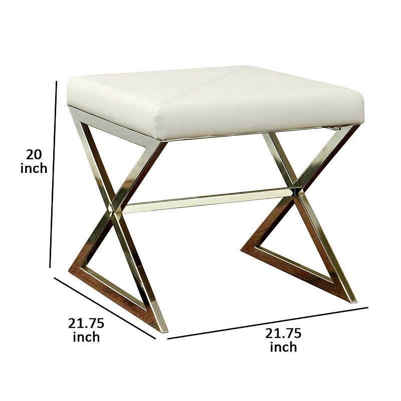 Contemporary Upholstered Stool Metal Base， White