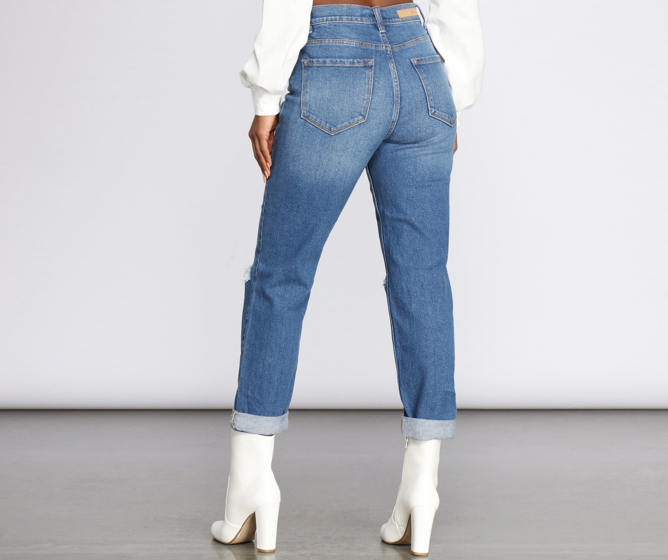 High Rise Distressed Mom Jeans