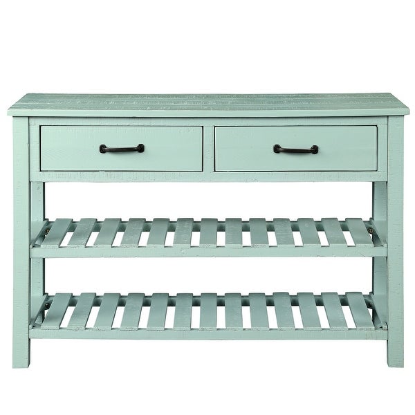 Retro Console Table for Entryway with Drawers and Shelf， Antique Blue