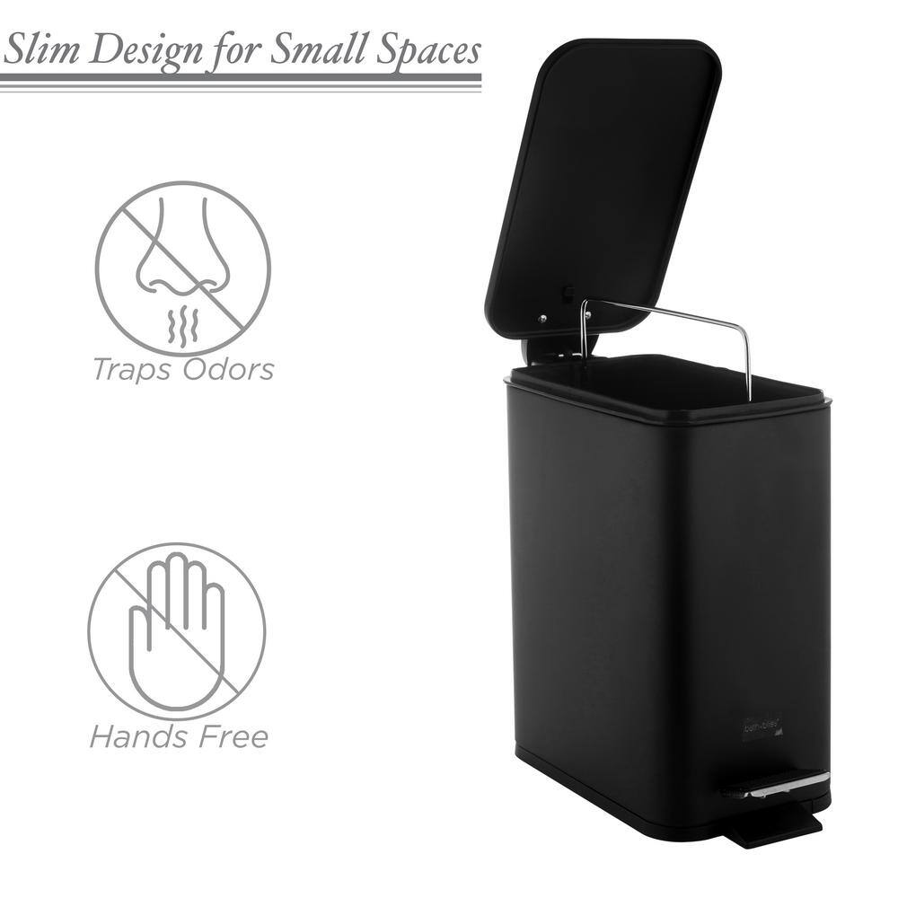 SIMPLIFY Slim Rectangular 5 Liter Pedal Trash Bin with Soft Close Lid in Black 10059-BLACK