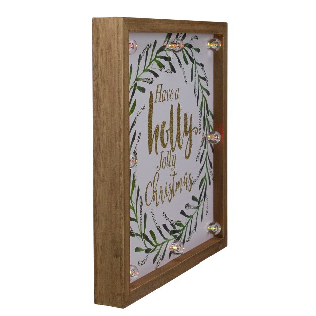 Lighted quot holly Jolly quot With A Green Wreath Wood Christmas Plaque