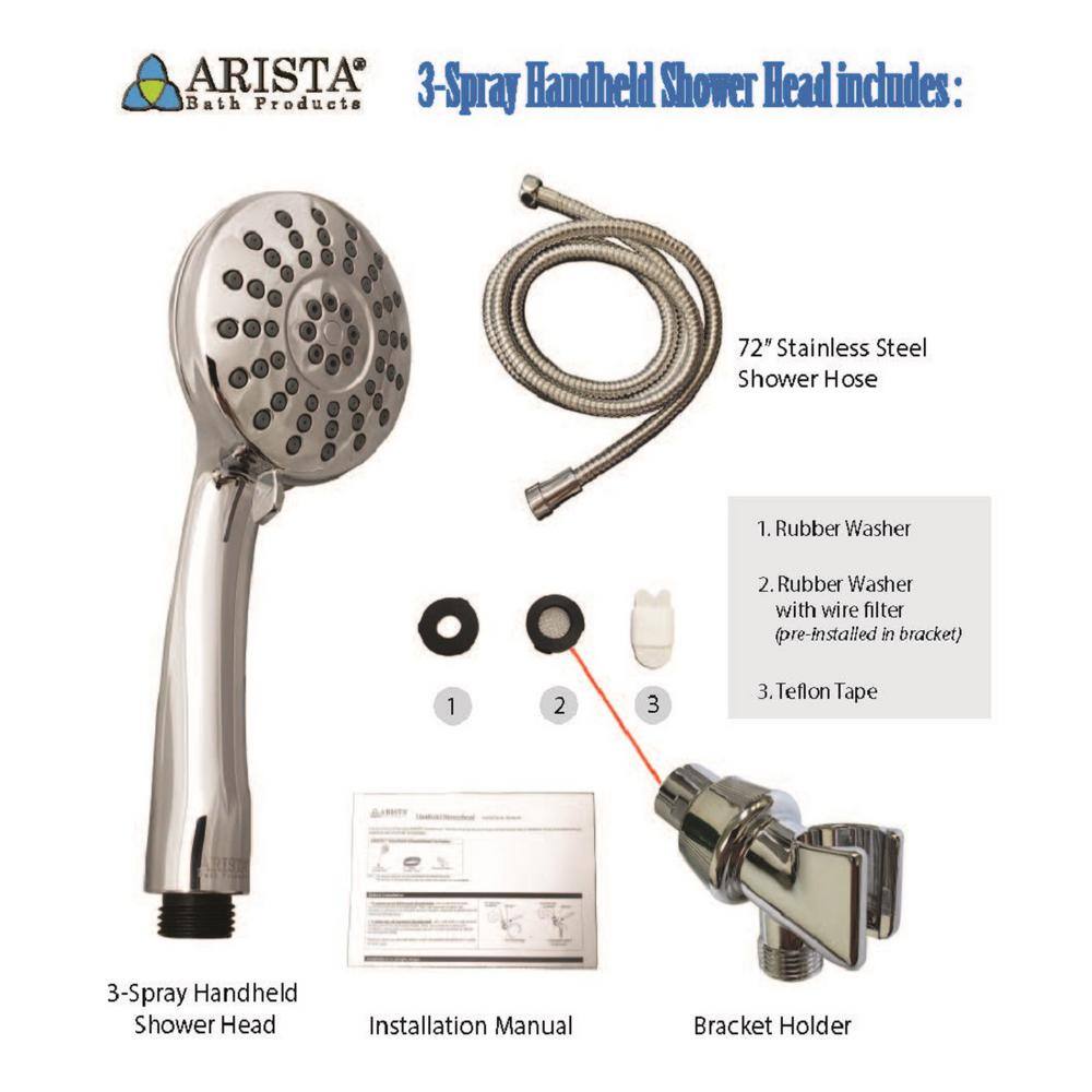 ARISTA 3-Spray Patterns with 2.0 GPM 3.5 in. Wall Mount Single Handheld Shower Head in Chrome SH7432-CH