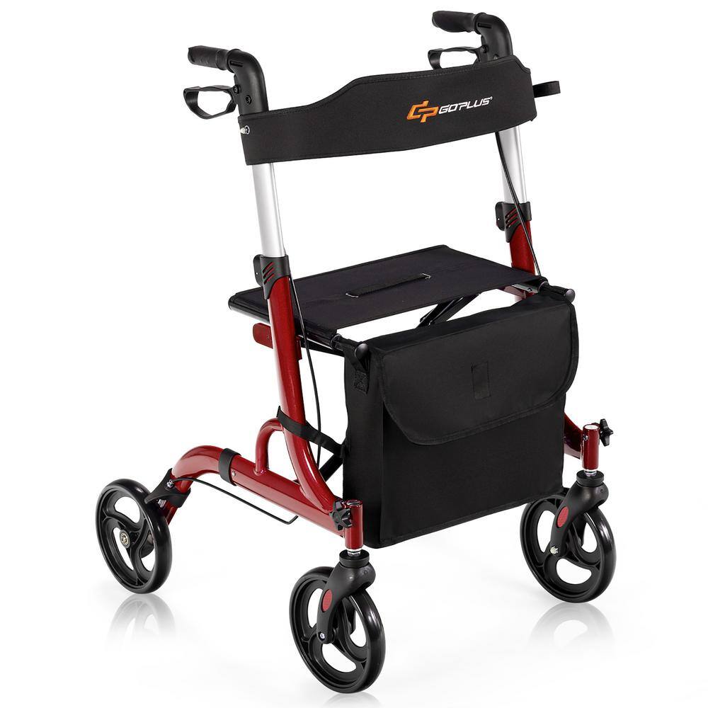 Costway 4-Wheel Walker Rollator Walker wSeat Folding Aluminum Rolling Walker w8 in. Wheels in Red JH10007RE