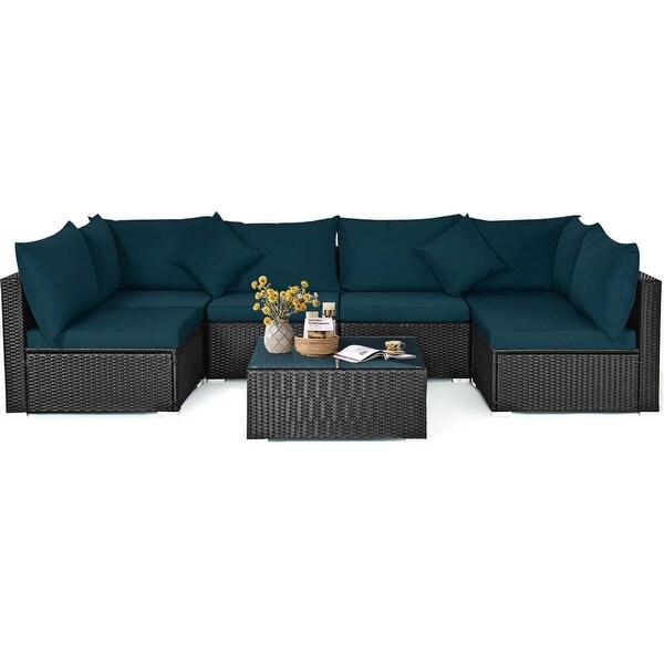 Costway 7PCS Patio Rattan Sofa Set Sectional Conversation Furniture