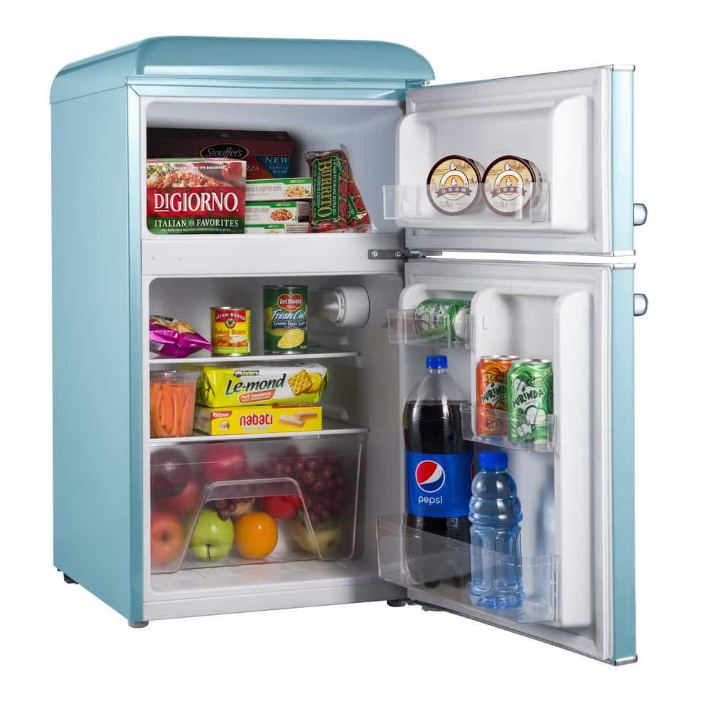 Galanz 31 cu ft Retro Mini Fridge with Dual Door True Freezer in Blue