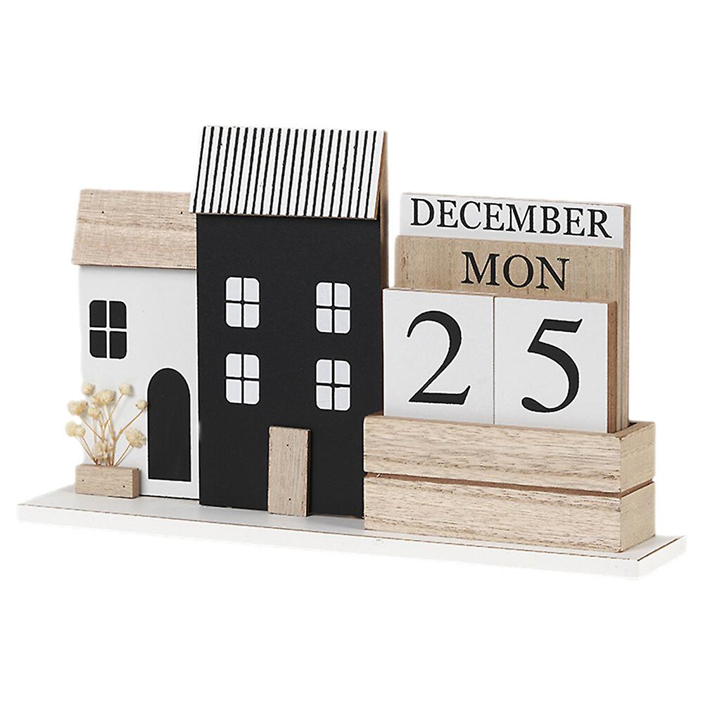 Wooden Date Calendar Tabletop Standing Calendar Wooden Block Calendar Decoration