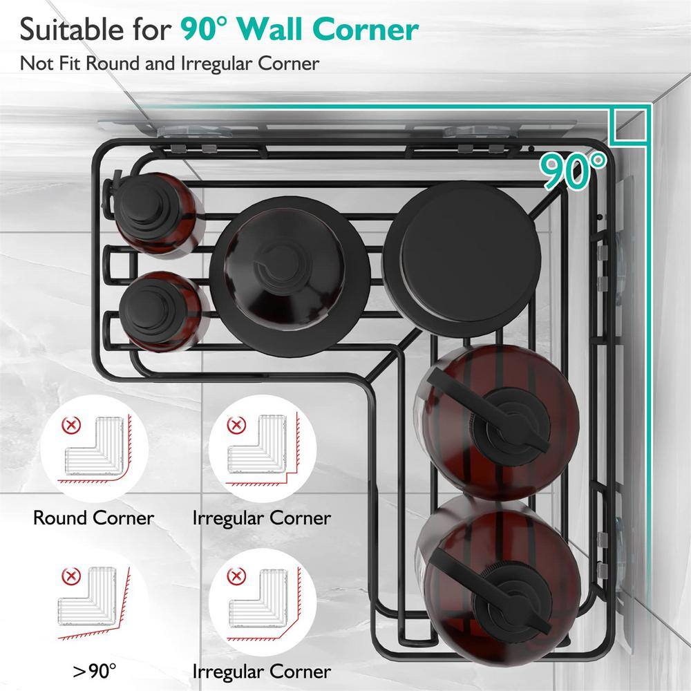 Cubilan Wall Mount Adhesive Corner Shower Caddy with Soap Holder and 12 Hooks in Black (3 Pack) B09QCC6FZL