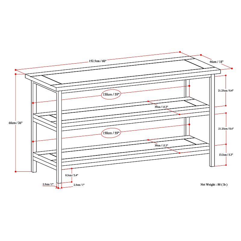 Simpli Home Skyler Industrial 3-Shelf TV Stand