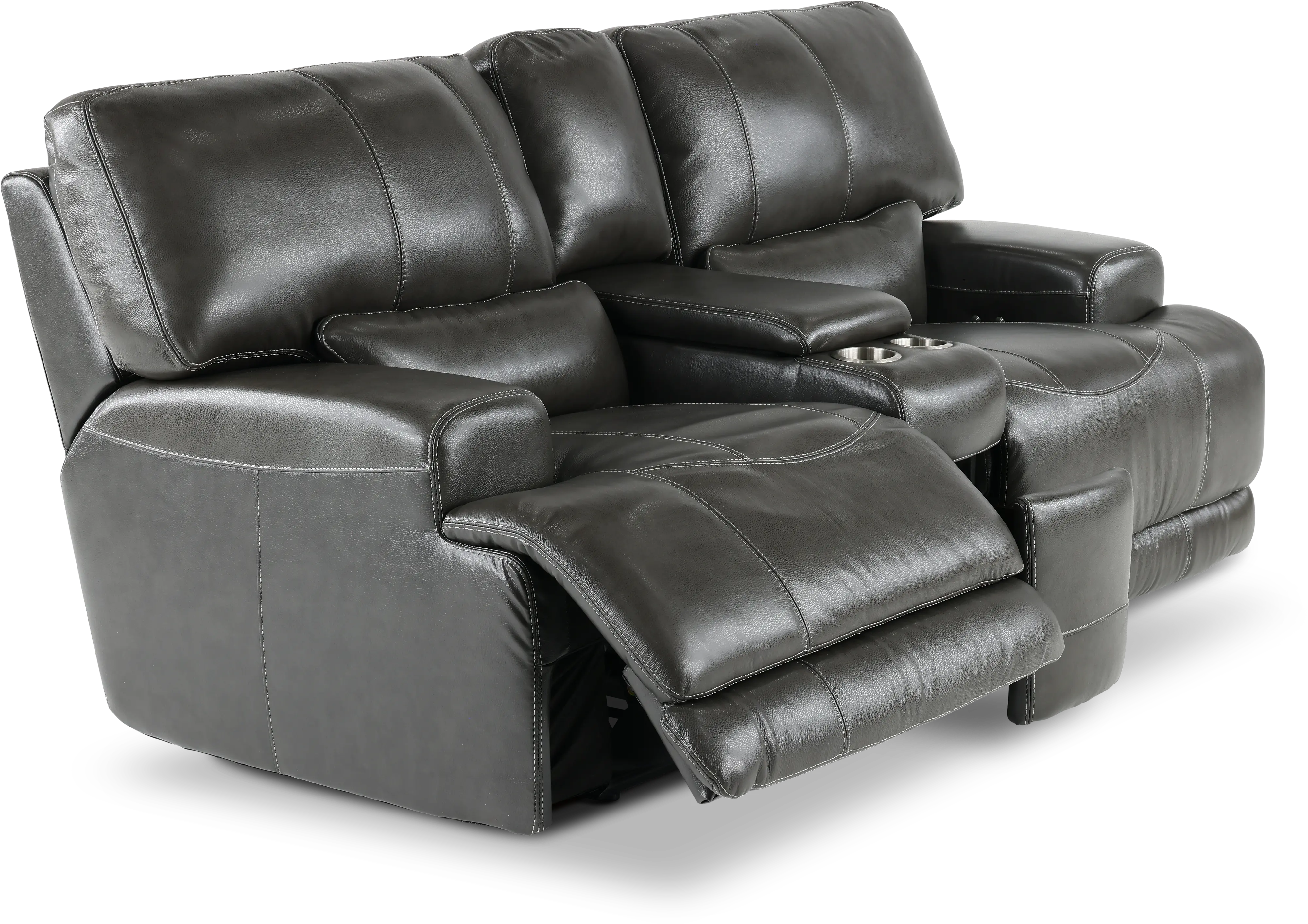 Stampede Charcoal Leather-Match Power Reclining Loveseat