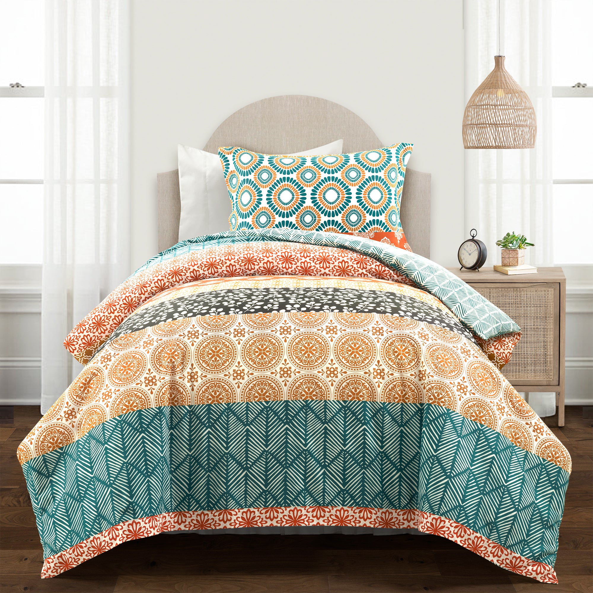 Bohemian Stripe Cotton Reversible Duvet Cover Set