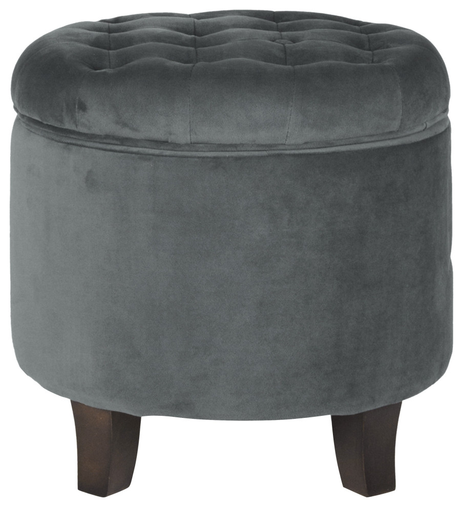 Benzara BM194930 Velvet Wooden Ottoman With Hidden Storage  Gray and Brown   Transitional   Footstools And Ottomans   by Uber Bazaar  Houzz