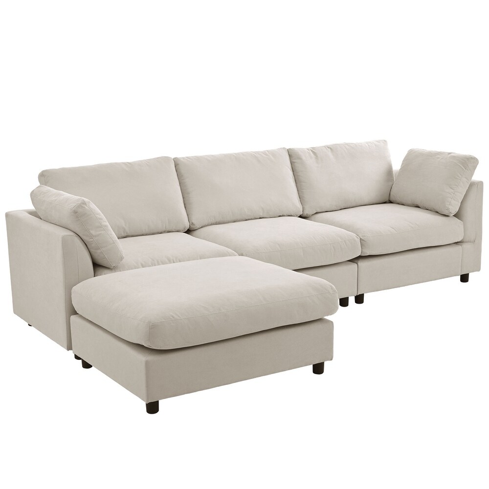 Beige Convertible Chaise Sofa L shape Sectional Sofa with Ottomans