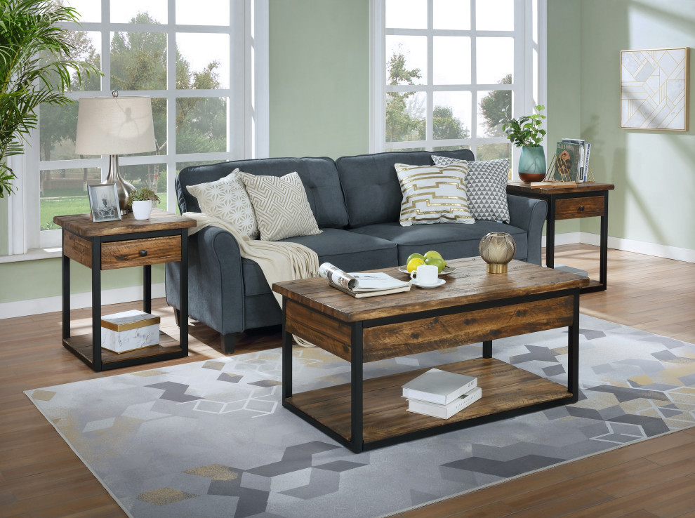 Claremont Rustic Wood Set  Coffee Table and Two End Tables   Industrial   Coffee Table Sets   by Bolton Furniture  Inc.  Houzz