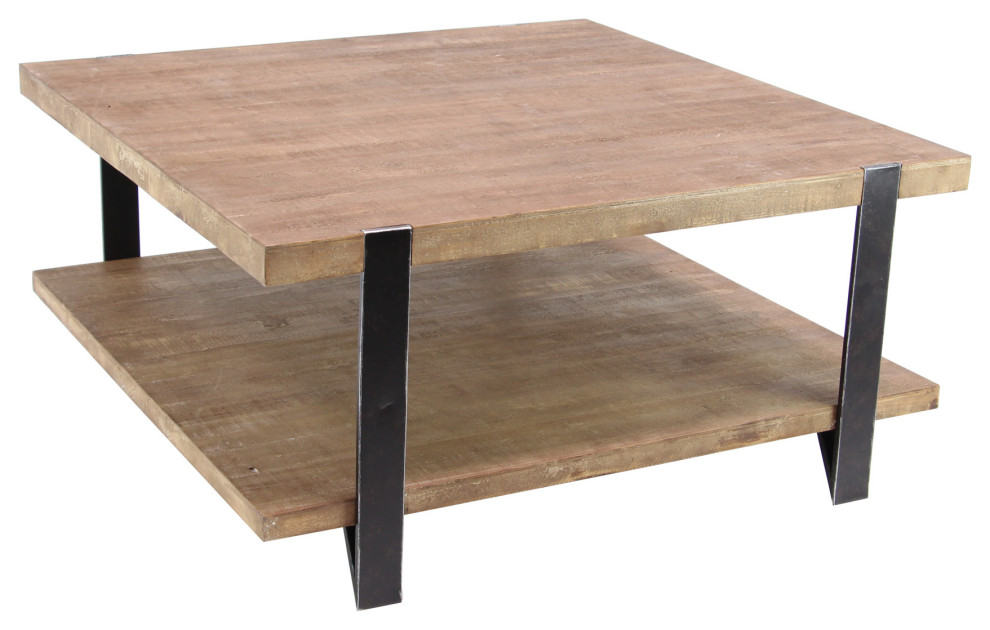 Zimlay Modern Wood/Iron 2 Tiered Square Coffee Table 60222   Industrial   Coffee Tables   by Brimfield  ampMay  Houzz