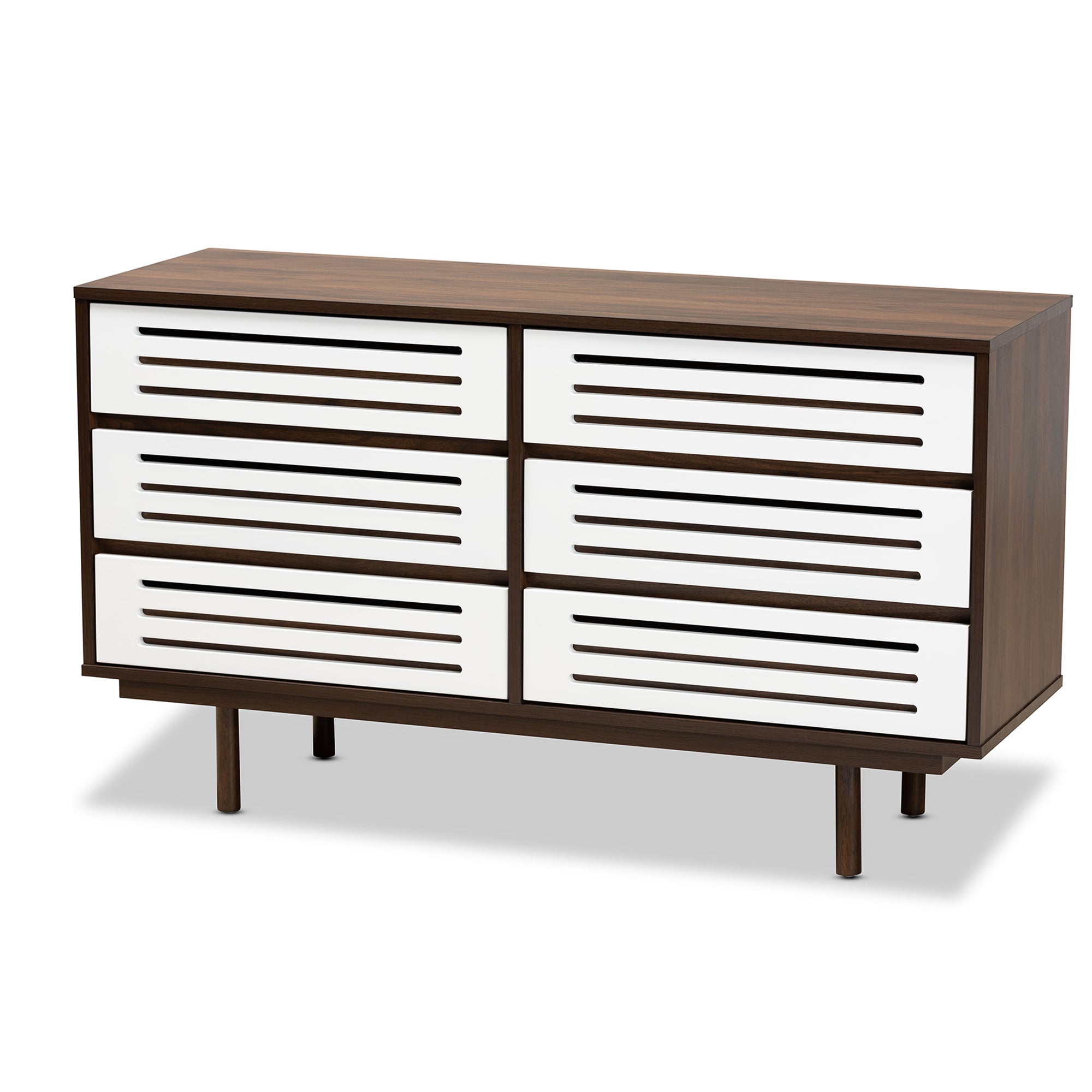 Baxton Studio Meike Mid-Century Modern Two-Tone Walnut Brown and White Finished Wood 6-Drawer Dresser