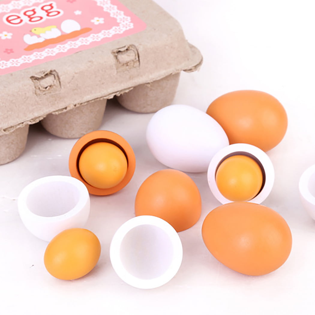 6PCS Realistic Egg Toys Pretend Kitchen Toys Wooden Food Toy Educational Learning Toy Easter Egg with Storage Box Creative Birthday Gift Toys for Kids Child Baby Girls Boys