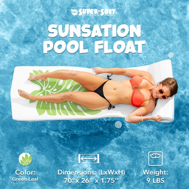 Trc Recreation Sunsation 1 75 Thick Vinyl Coated Foam Swimming Pool Float Mat Adult Lounger With Built in Roll Pillow White green Leaf