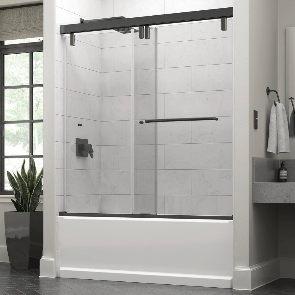 Delta Simplicity 60 x 59-14 in. Frameless Mod Soft-Close Sliding Bathtub Door in Bronze with 38 in. (10mm) Clear Glass SD3443079