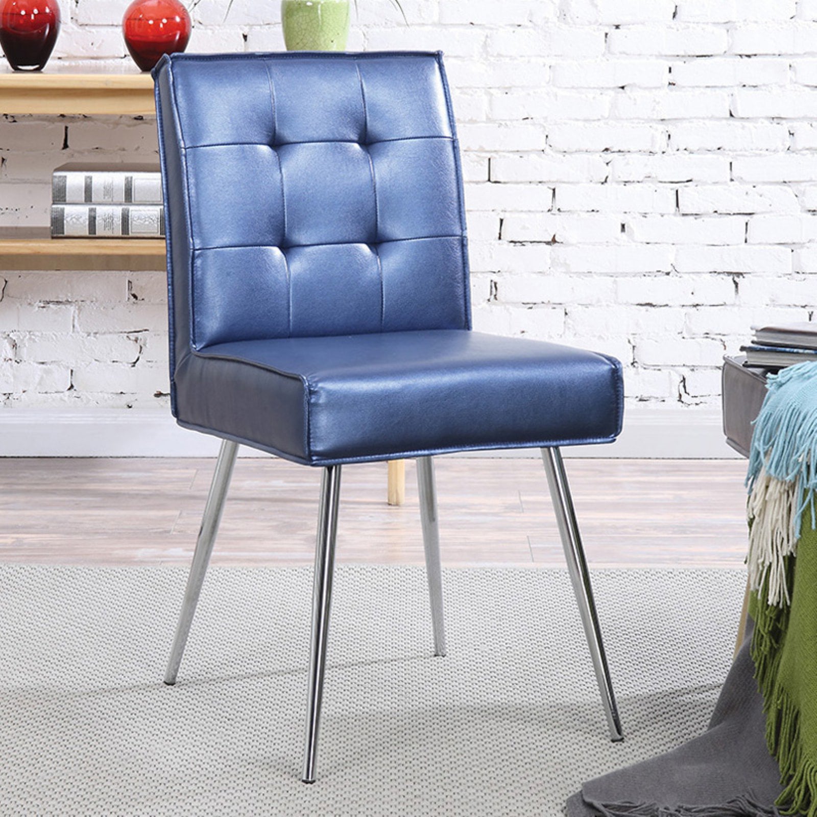 OSP Home Furnishings Amity Tufted Dining Chair in Sizzle Azure Fabric with Chrome Legs