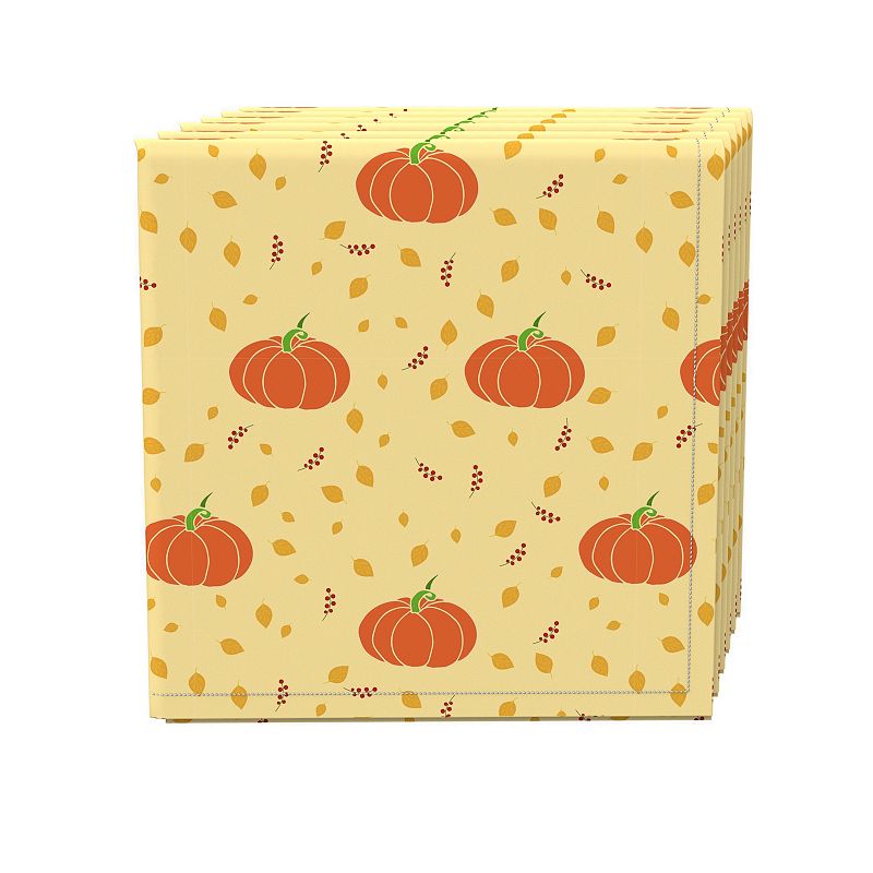 Napkin Set， 100% Polyester， Set of 4， 18x18， Retro Pumpkins and Leaves