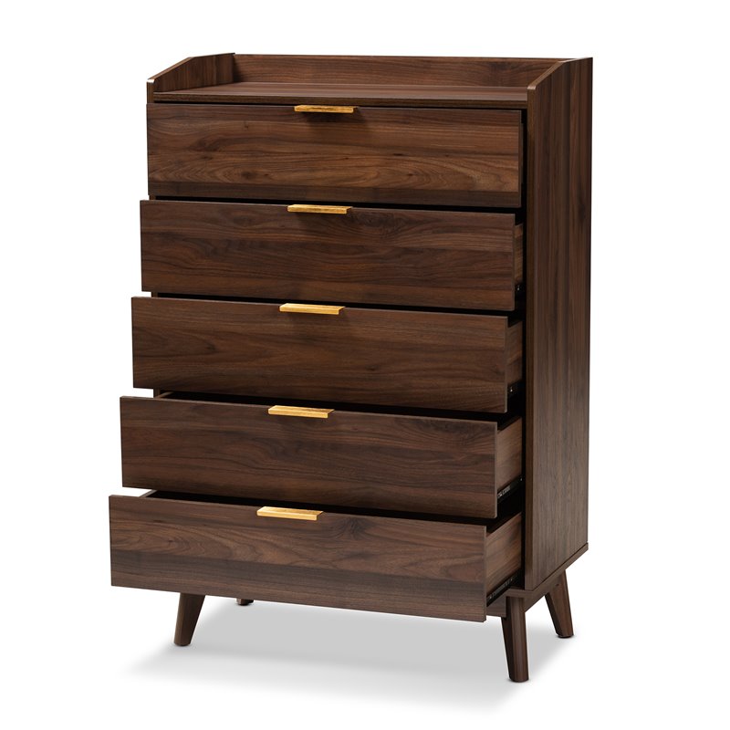 Bowery Hill Walnut Brown Finished 5-Drawer Wood Chest