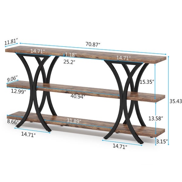 70.8 Inch Narrow Console Table with 3 Tier Shelves