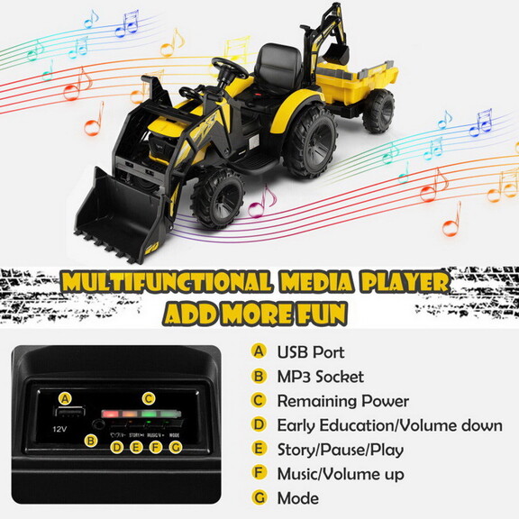 Costway 12V 3 in 1 Kids Ride On Excavator with Sho...