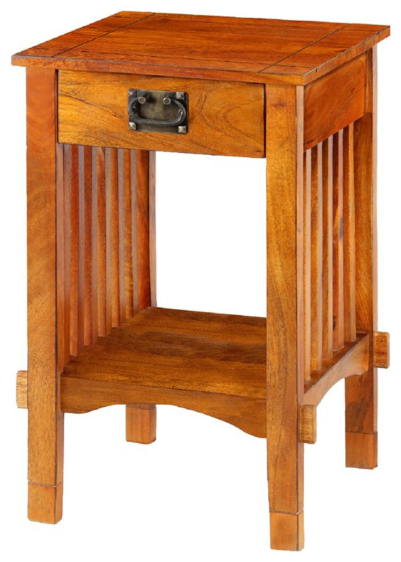 Benjara 15 quotContemporary Spacious Mango Wood Telephone Stand in Brown   Craftsman   Plant Stands And Telephone Tables   by Homesquare  Houzz