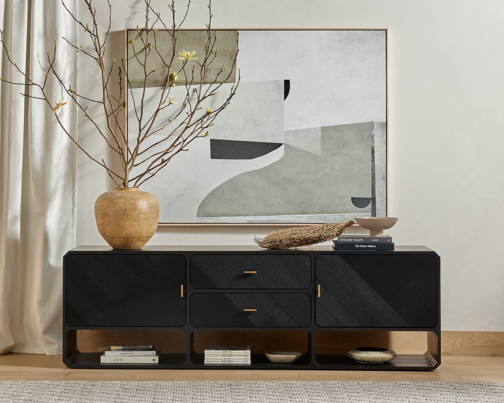 Caspian Media Console  Black Ash   Transitional   Entertainment Centers And Tv Stands   by Four Hands  Houzz